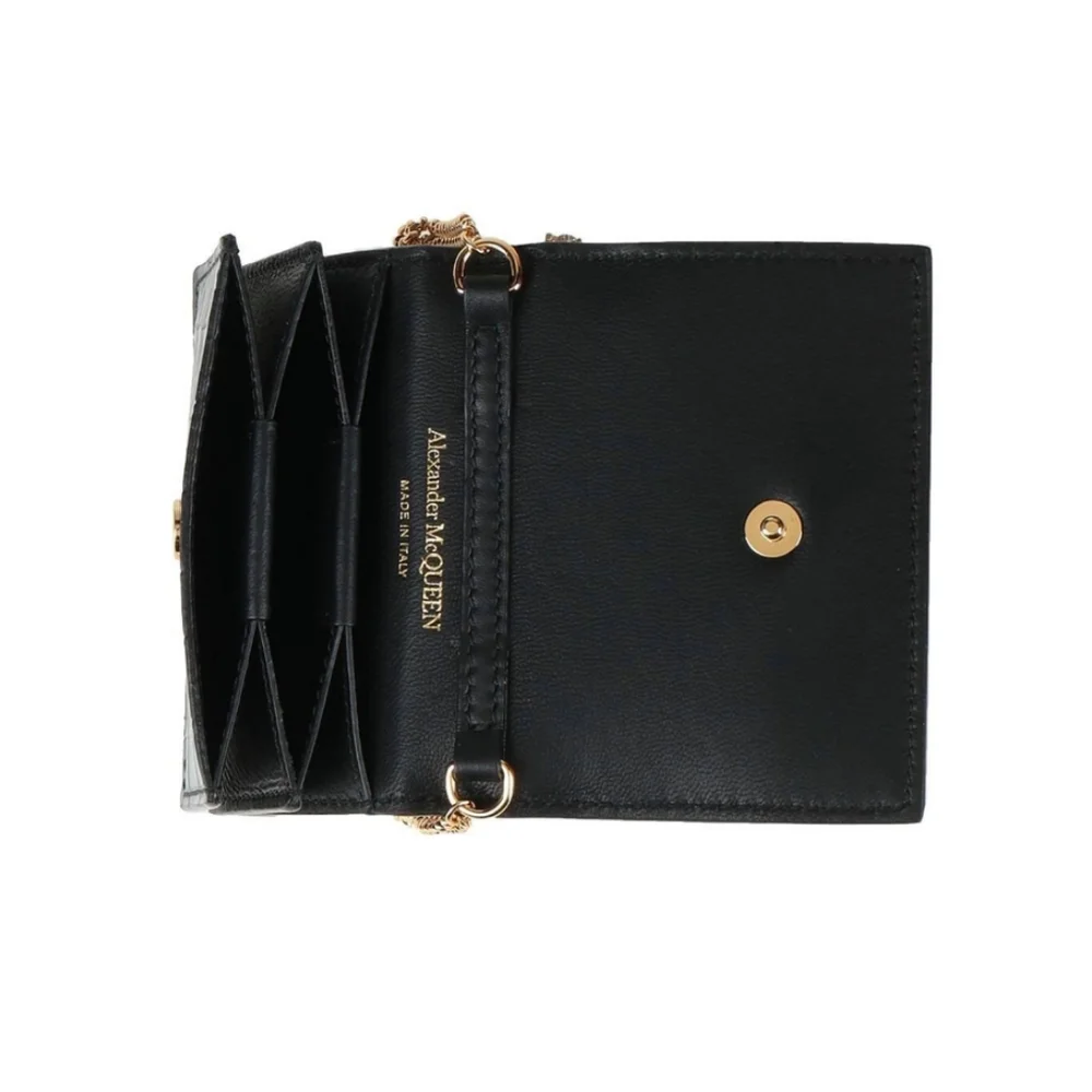 Alexander McQueen Croc-Embossed Leather Card Holder On Chain Black